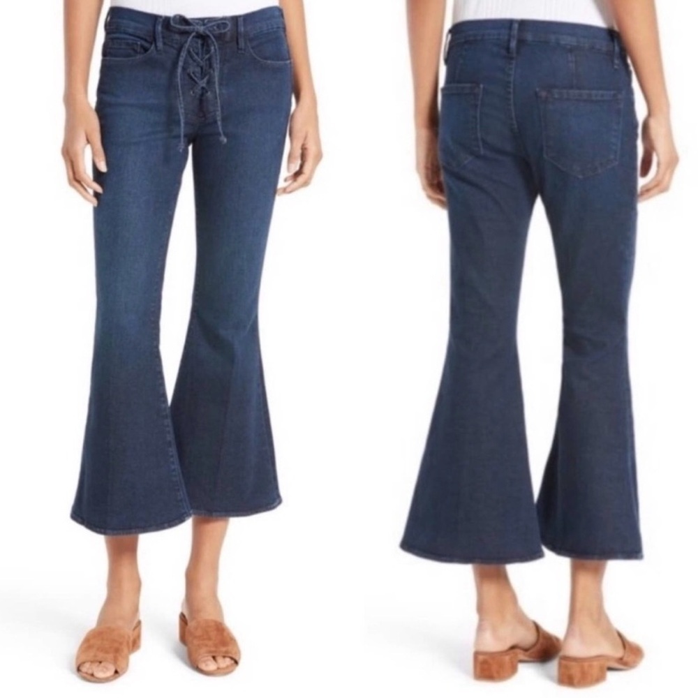 FRAME Le Bell Hayworth Dark Blue Lace-Up‎ High Rise Flare Jeans Size 24